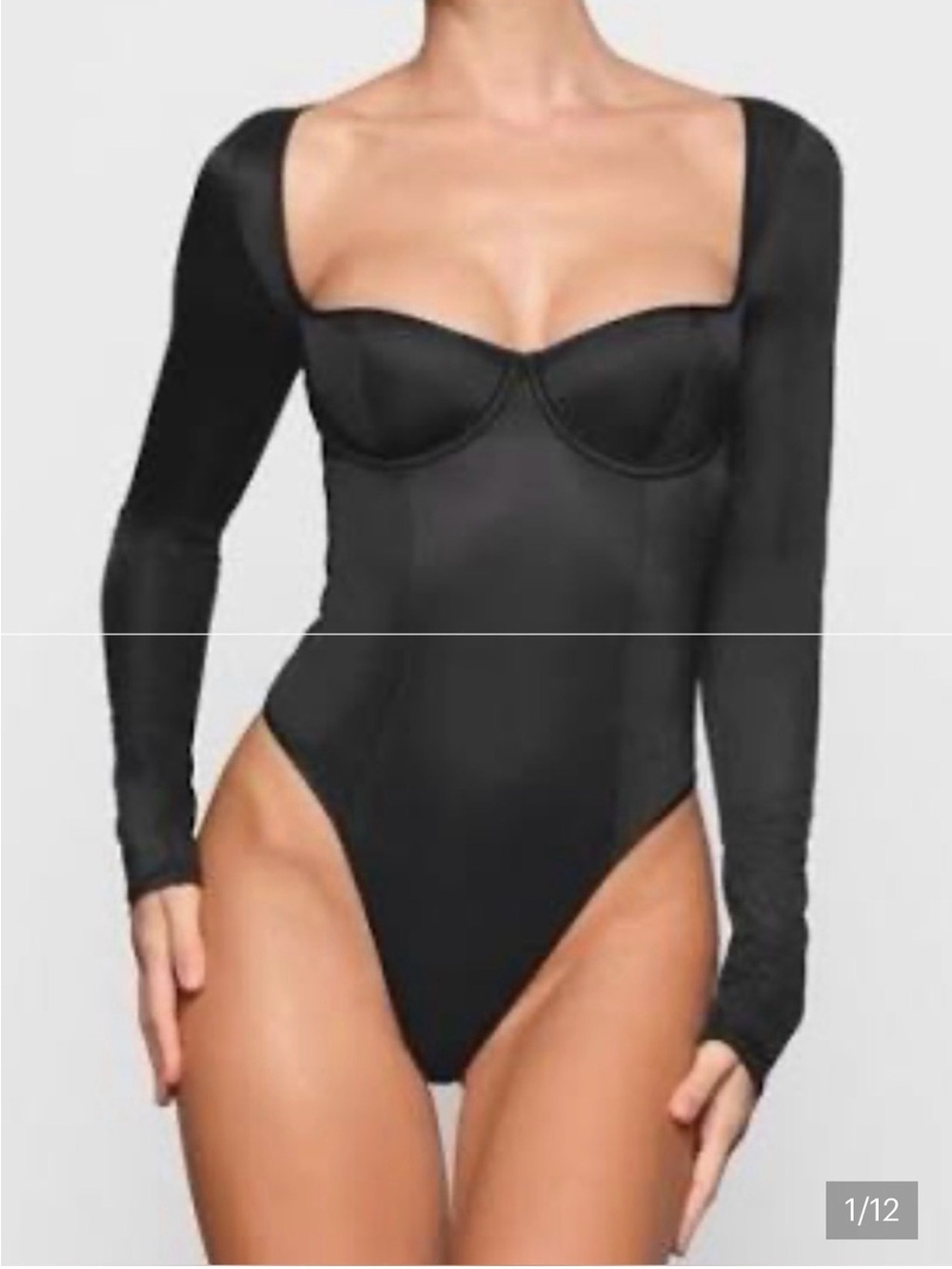 SKIMS Glissenette Underwire Long Sleeve Bodysuit in Gunmetal